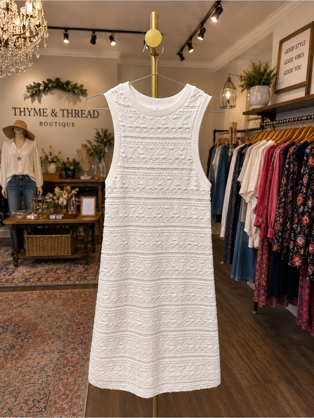 NWOT Anthropologie Ivory Textured Knit Sleeveless Midi Dress